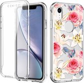 Voor iPhone XR C Style Pattern PC + TPU + PET Screen Protection IMD Craft Case (Pink Flower)