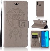 Windgong Uil Embossing Patroon Horizontale Leren Flip Case met Houder & Kaartsleuven & Portemonnee Voor Huawei Y9 (2019) / Enjoy 9 Plus (Grijs)