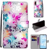 Voor Huawei P30 Gekleurde Tekening Cross Textuur Horizontale Flip PU Lederen Case met Houder & Kaartsleuven & Portemonnee & Lanyard (Gradiënt Kleurrijke Bloem)