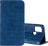 Voor Samsung Galaxy A21s Lucky Flowers Embossing Pattern Magnetische horizontale flip lederen tas met houder & kaartsleuven (donkerblauw)
