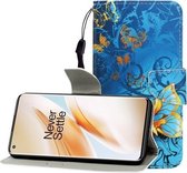 Voor One Plus 8 Pro Gekleurde tekening Horizontale flip lederen tas met houder & kaartsleuf & portemonnee (Jade Butterfly)