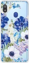 Voor Samsung Galaxy A40 schokbestendig geschilderd TPU beschermhoes (blauw witte rozen)