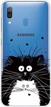 Voor Samsung Galaxy A30 gekleurd tekeningpatroon zeer transparant TPU beschermhoes (zwart-witte rat)