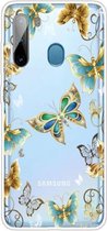 Voor Samsung Galaxy A21 gekleurd tekeningpatroon zeer transparant TPU beschermhoes (gouden vlinder)