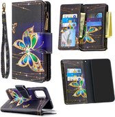 Voor Samsung Galaxy A71 Gekleurde Tekening Patroon Rits Horizontale Flip Lederen Case met Houder & Kaartsleuven & Portemonnee (grote Vlinder)