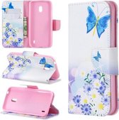 Gekleurde tekening patroon horizontale flip lederen tas met houder & kaartsleuven & portemonnee voor Nokia 2.2 (Butterfly Love)