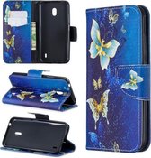 Gekleurde tekening patroon horizontale flip lederen tas met houder & kaartsleuven & portemonnee voor Nokia 2.2 (gouden vlinder)