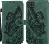 Voor Samsung Galaxy A12 5G Retro Skin Feel Butterflies Embossing Horizontale Flip Leather Case met houder & kaartsleuven & portemonnee (groen)