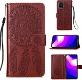 Voor xiaomi mi 10 lite 5g / mi 10 jeugd 5g dromenvanger afdrukken horizontale flip lederen tas met houder & kaartsleuven & portemonnee & lanyard (bruin)