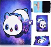 Voor Amazon Kindle Fire HD 8 (2020) Naaigaren Horizontaal geverfd platte lederen tas met slaapfunctie & pendeksel & antislipstrip & kaartsleuf & houder (Starry Panda)