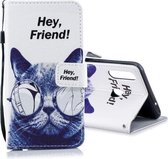 Voor Galaxy A20s Horizontale leren flip-hoes met houder en kaartsleuven en portemonnee (Cool Cat)