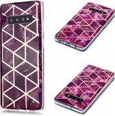 Voor Galaxy S10 + Plating Marble Pattern Soft TPU beschermhoes (paars)