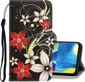 Voor Galaxy A20 / A30 3D gekleurde tekening horizontale flip PU lederen tas met houder & kaartsleuven & portemonnee (rode bloem)
