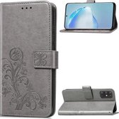 Voor Galaxy S20 + Lucky Clover Pressed Flowers Pattern Leather Case met houder & kaartsleuven & portemonnee & draagriem (grijs)