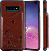 Voor Galaxy S10 Plus Cat Bee Embossing Pattern Schokbestendige beschermhoes met kaartsleuven en fotolijst (bruin)