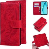 Voor Huawei P40 Lite / nova 6 SE Tiger Embossing Pattern Horizontale Flip lederen tas met houder & kaartsleuven & portemonnee (rood)