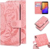 Voor Huawei Y5p Tiger Embossing Pattern Horizontale Flip lederen tas met houder & kaartsleuven & portemonnee (roze)