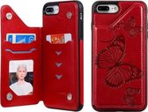 Voor iPhone 8 Plus & 7 Plus Butterfly Embossing Pattern Schokbestendige beschermhoes met houder & kaartsleuven en fotolijst (rood)