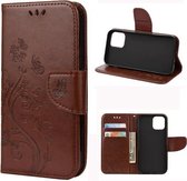 Voor iPhone 12 Pro Max Butterfly Flower Pattern Horizontale Flip Leather Case met houder & kaartsleuven & portemonnee (bruin)