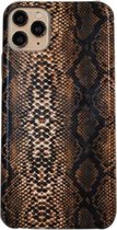 Voor iPhone 11 Pro Snake Skin-patroon PU + PVC-materiaal Schokbestendige mobiele beschermhoes (diepbruin)