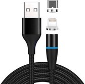 2 in 1 3A USB naar 8-pins + USB-C / Type-C Snel opladen + 480 Mbps Datatransmissie Mobiele telefoon Magnetische zuigkracht Snel opladen Datakabel, kabellengte: 1 m (zwart)