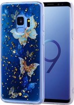 Cartoon patroon goudfolie stijl Dropping Glue TPU zachte beschermhoes voor Galaxy S9 (blauwe vlinder)