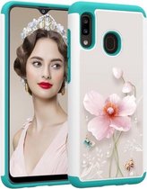 Gekleurde tekening patroon PC + TPU beschermhoes voor Galaxy A20 / A30 (Pearl Flower)