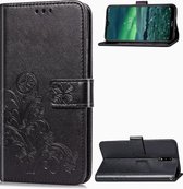 Voor Nokia 2.3 Lucky Clover Pressed Flowers Pattern Leather Case met houder & kaartsleuven & portemonnee & draagriem (zwart)
