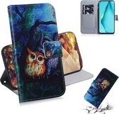 Voor Huawei P40 Lite 3D Gekleurde Tekening Horizontale Flip Leren Case met Houder & Kaartsleuf & Portemonnee (Uil)
