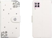 Voor Huawei P40 Lite Horizontale Flip Effen Kleur Strass Leren Case met Kaartsleuf & Portemonnee & Houder (Diagonale Bloem)