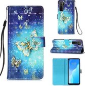 Voor Huawei nova 7 SE 3D Schilderen Horizontale Flip Leren Case met Houder & Kaartsleuf & Lanyard (Gouden Vlinder)