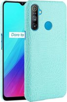 Voor OPPO Realme C3 met vingerafdrukgat Schokbestendige krokodiltextuur PC + PU-hoes (lichtgroen)