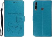 Voor Huawei P40 Lite E Reliëf Shiba Inu Links en Rechts lederen tas met standaard & kaartsleuf & sallet (blauw)