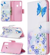 Voor Galaxy A20s Gekleurde tekening Horizontale flip lederen tas met houder & kaartsleuven & portemonnee (vlinderbloemen)