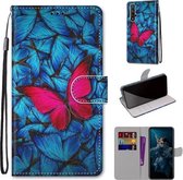 Voor Huawei Honor 20 Gekleurde Tekening Cross Textuur Horizontale Flip PU Lederen Case met Houder & Kaartsleuven & Portemonnee & Lanyard (Blauw Rood Vlinder)