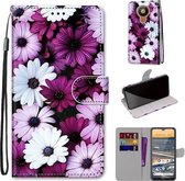 Voor Nokia 5.3 Gekleurde tekening Cross Texture Horizontale Flip PU lederen tas met houder & kaartsleuven & portemonnee & lanyard (Chrysanthemum Pink White Purple)