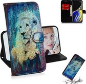 Gekleurd tekeningpatroon Kleurrijke magnetische gesp Horizontale flip PU lederen tas met houder & kaartsleuven & portemonnee & lanyard voor Galaxy Note 9 (White Lion)