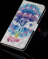 3D-schilderijpatroon Gekleurde tekening Horizontale flip PU-lederen tas met houder & kaartsleuven en portemonnee voor Galaxy A8 + (2018) (kleurrijke olifant)