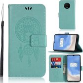 Voor OnePlus 7T Windgong Uil Embossing Patroon Horizontale Flip Leren Case met Houder & Kaartsleuven & Portemonnee (Groen)