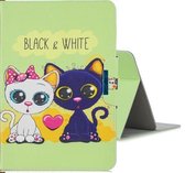 Voor 7 inch Tablet PC Universele Gekleurde Tekening Horizontale Flip PU Lederen Case met Houder & Card Slot (Zwart en WhiteCat)