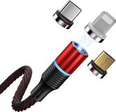 CAFELE 3 in 1 8-pins + micro-USB + type-C / USB-C magneto-serie magneetlaadgegevenskabel, lengte: 1,2 m (rood)