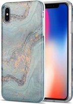 TPU verguld marmeren patroon beschermhoes voor iPhone XS Max (lichtblauw)