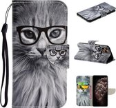 Voor iPhone 11 Pro Gekleurd tekeningpatroon Horizontaal Flip TPU + PU lederen hoesje met houder & kaartsleuven & portemonnee & lanyard (Fashion Cat)