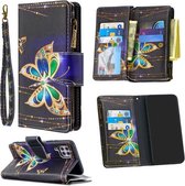 Voor Huawei P40 Lite Gekleurde Tekening Patroon Rits Horizontale Flip Lederen Case met Houder & Kaartsleuven & Portemonnee (grote Vlinder)