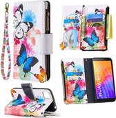 Voor Huawei Y5p Gekleurde Tekening Patroon Rits Horizontale Flip Leren Case met Houder & Kaartsleuven & Portemonnee (Twee Vlinders)