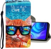 Voor Huawei Y5p 3D Gekleurde Tekening Horizontale Flip PU Lederen Case met Houder & Kaartsleuven & Portemonnee (Onderwater Kat)