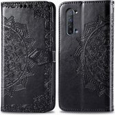 Voor OPPO Find X2 Lite / Reno 3 Halverwege Mandala-reliëfpatroon Horizontale flip lederen tas met houder & kaartsleuven & portemonnee & fotolijst & lanyard (zwart)