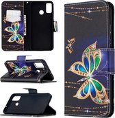 Voor Huawei Honor 9X Lite Gekleurde Tekening Patroon Horizontale Flip Leren Case met Houder & Kaartsleuven & Portemonnee (Grote Vlinder)