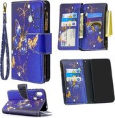 Voor Huawei Y5 (2019) Gekleurde Tekening Patroon Rits Horizontale Flip Leren Case met Houder & Kaartsleuven & Portemonnee (Paarse Vlinder)