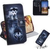 Schilderen Patroon Gekleurde Tekening Horizontale Flip Leren Case met Houder & Kaartsleuven & Portemonnee voor Google Pixel 3a XL (Wolf en Hond)